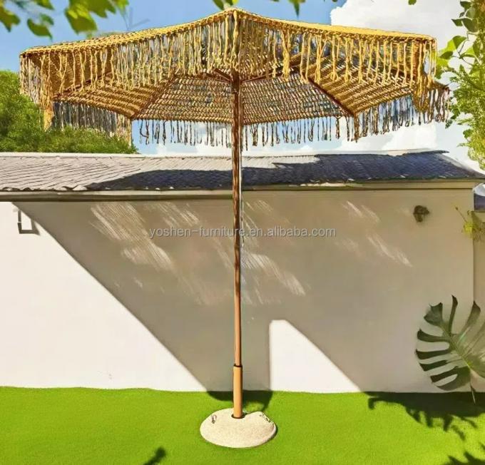 9 pies Amarillo INS Trend Resort Paraguas Paraguas Tejido de Crochet Paraguas Tassel Macrame Paraguas 0