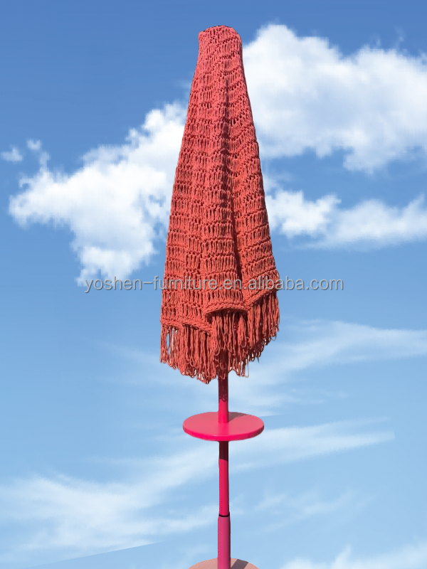 Sombrilla de mercado para exteriores de 9 pies, roja, rosa, colorida, con tejido de cuerda, macramé, ganchillo y parasol 2