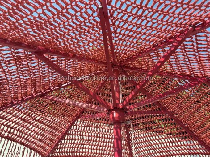 Sombrilla de mercado para exteriores de 9 pies, roja, rosa, colorida, con tejido de cuerda, macramé, ganchillo y parasol 4