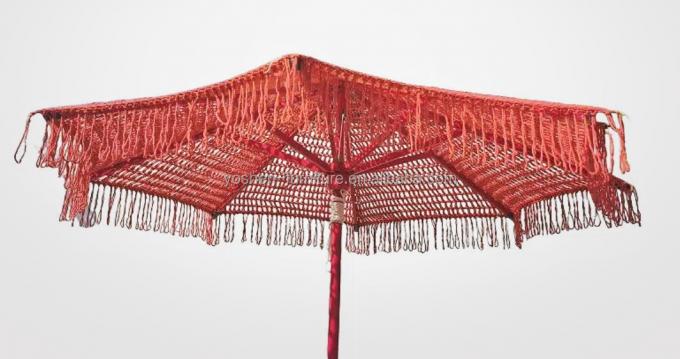 Sombrilla de mercado para exteriores de 9 pies, roja, rosa, colorida, con tejido de cuerda, macramé, ganchillo y parasol 5