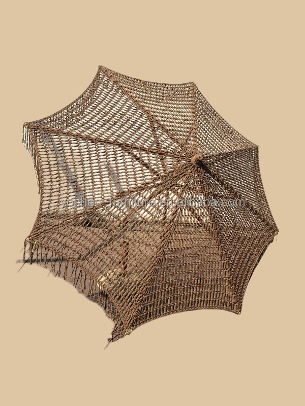 Sombrilla de mercado para exteriores de 9 pies, roja, rosa, colorida, con tejido de cuerda, macramé, ganchillo y parasol 9