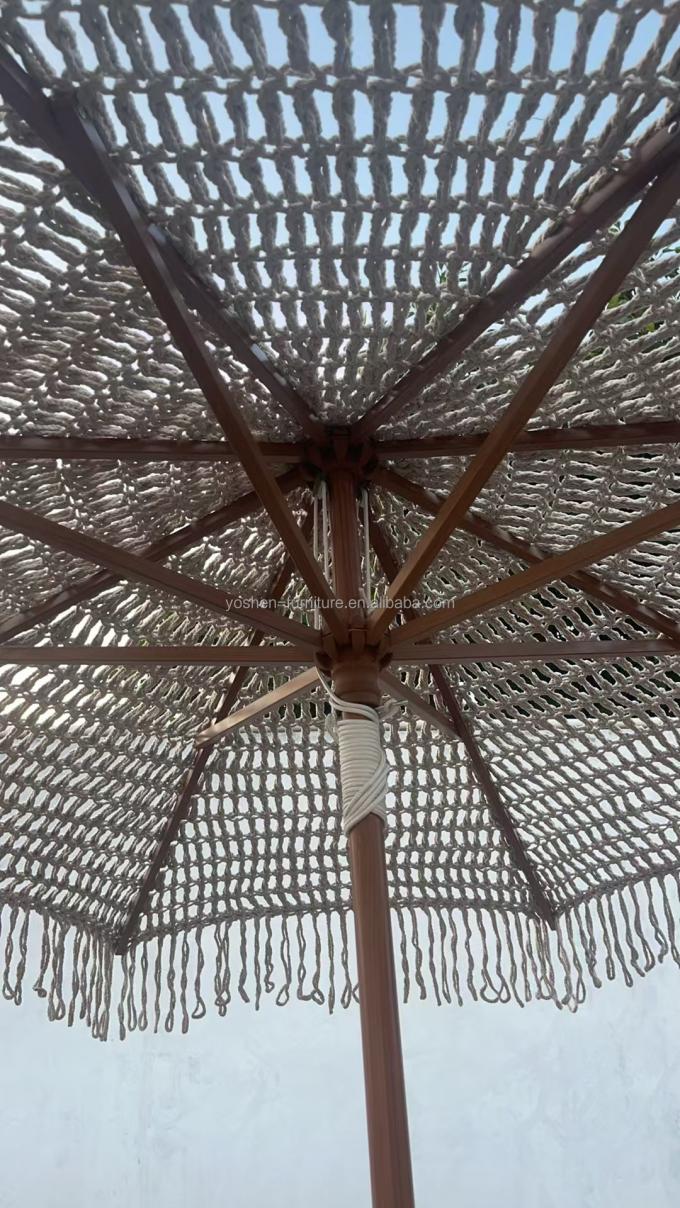 9 pies Nuevo diseño Paraguas de playa tejidos personalizados Cordón de algodón Macrame Parasoles borlas hechas a mano Paraguas tejidos Canopy 3
