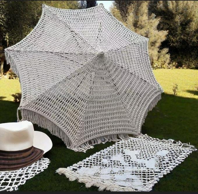 9 pies LA CONCHA Paraguas Macrame Parasol cuerda Crochet Tejido Patio Paraguas Paraguas Con Tassels Tassels Tejido Canopy Paraguas 3