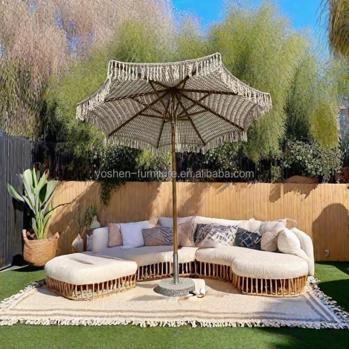 9 pies Resort Beach Macrame paraguas de gancho Parasol Tassels Paraguas de dosel tejido Paraguas de franjas de macrame 2