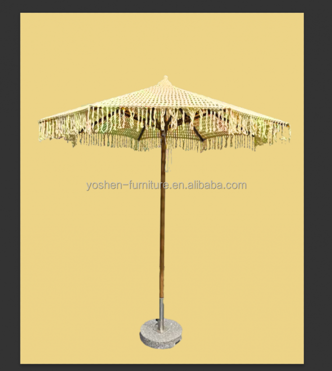 9 pies Resort Beach Macrame paraguas de gancho Parasol Tassels Paraguas de dosel tejido Paraguas de franjas de macrame 8