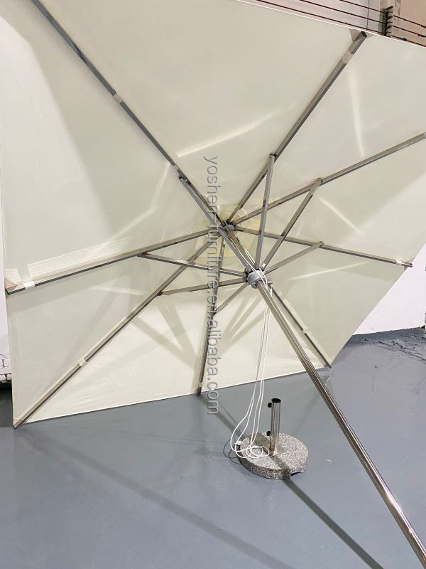 Sombrilla de mercado para trabajo pesado, lujo, hotel estrella, redonda, para exteriores, sombrilla de patio, parasol de acero inoxidable 0