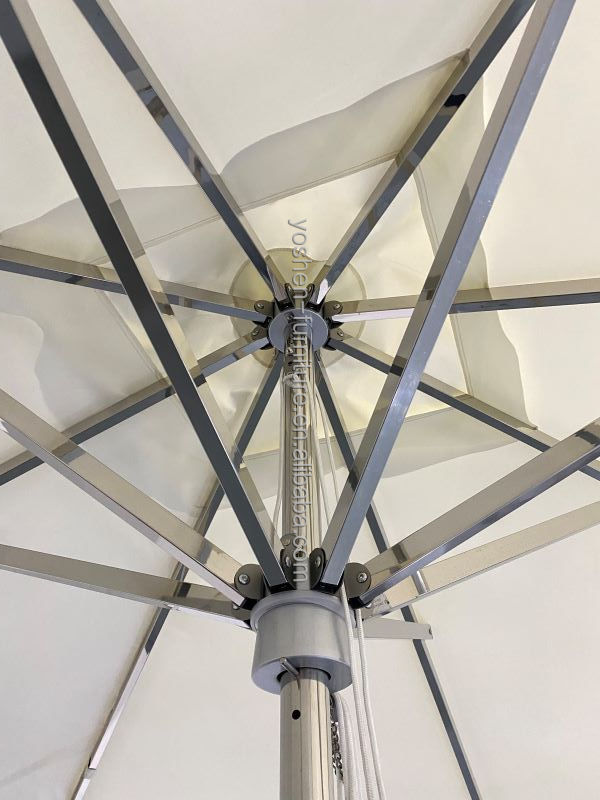 Sombrilla de mercado para trabajo pesado, lujo, hotel estrella, redonda, para exteriores, sombrilla de patio, parasol de acero inoxidable 2