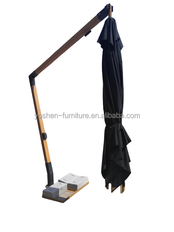 13 pies Gran Paraguas de Jardín Paraguas de Patio Negro Paraguas de Patio 4m Gigante Paraguas de Patio de Cantilever Negro Con Base 1