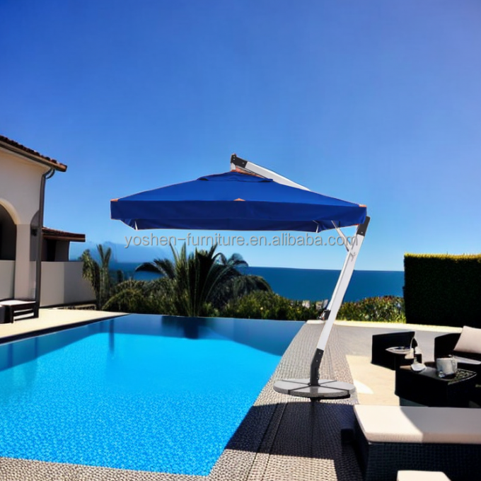 Piscina Patio Paraguas Jardín a prueba de agua Café Parasol Logotipo Personalizado Paraguas de playa de voladizo con franja 1