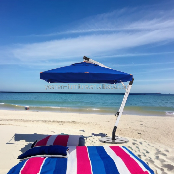 Piscina Patio Paraguas Jardín a prueba de agua Café Parasol Logotipo Personalizado Paraguas de playa de voladizo con franja 3