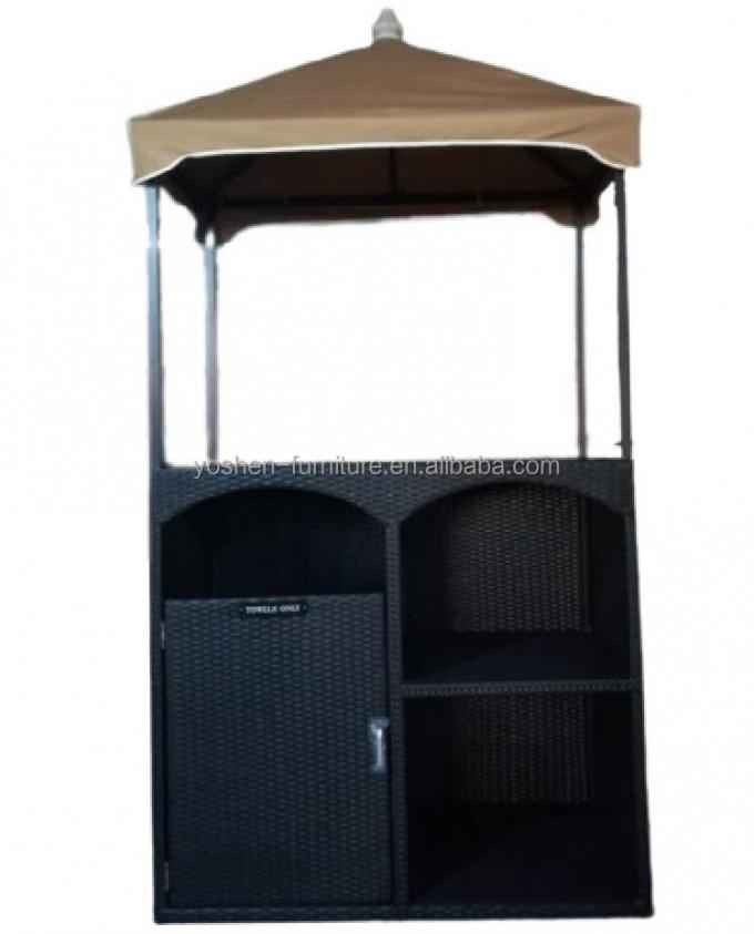 Accesorios para piscina: Gabinete de almacenamiento de ratán, carrito de mimbre para toallas junto a la piscina 15