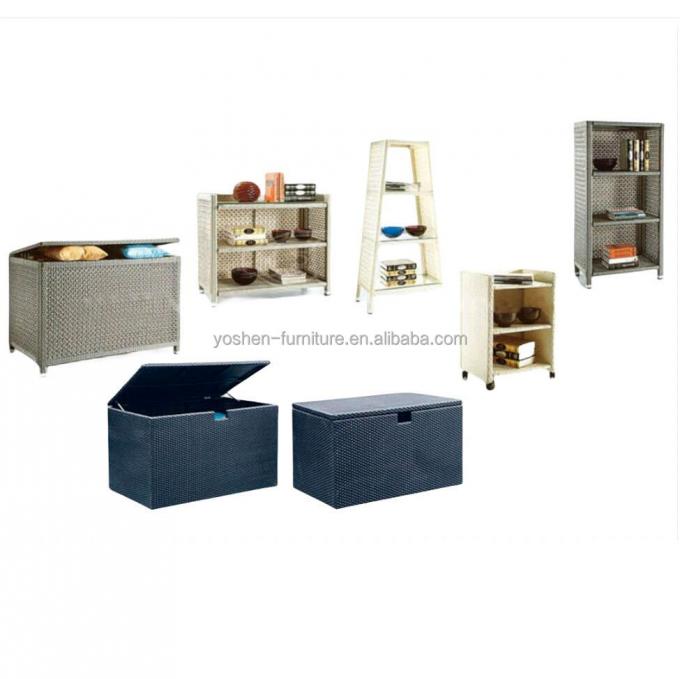 Decoración de piscina al aire libre, elegante mimbre, resina, caja de almacenamiento para patio trasero, cajas de cubierta de ratán y almacenamiento para patio 2