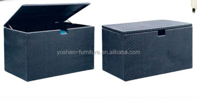 Decoración de piscina al aire libre, elegante mimbre, resina, caja de almacenamiento para patio trasero, cajas de cubierta de ratán y almacenamiento para patio 1