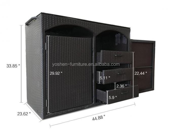 Carrito de servicio rectangular con tapa de mimbre para restaurante, carrito de cocina rodante con gabinete de almacenamiento 0